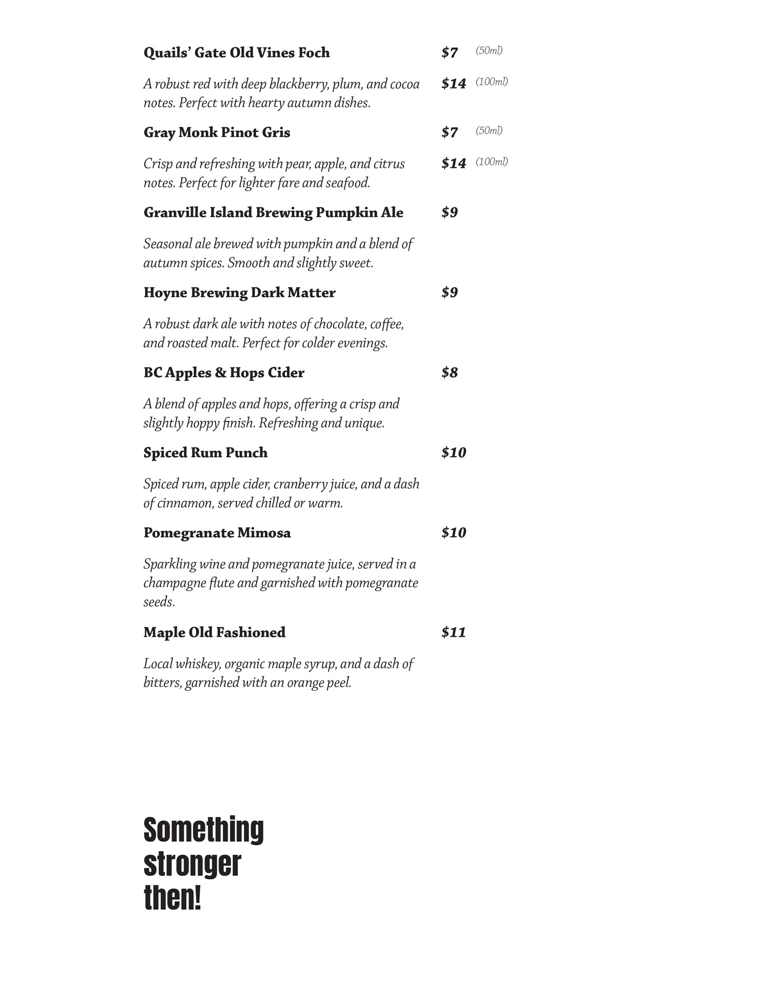 Local Corner Drink Menu Page Three