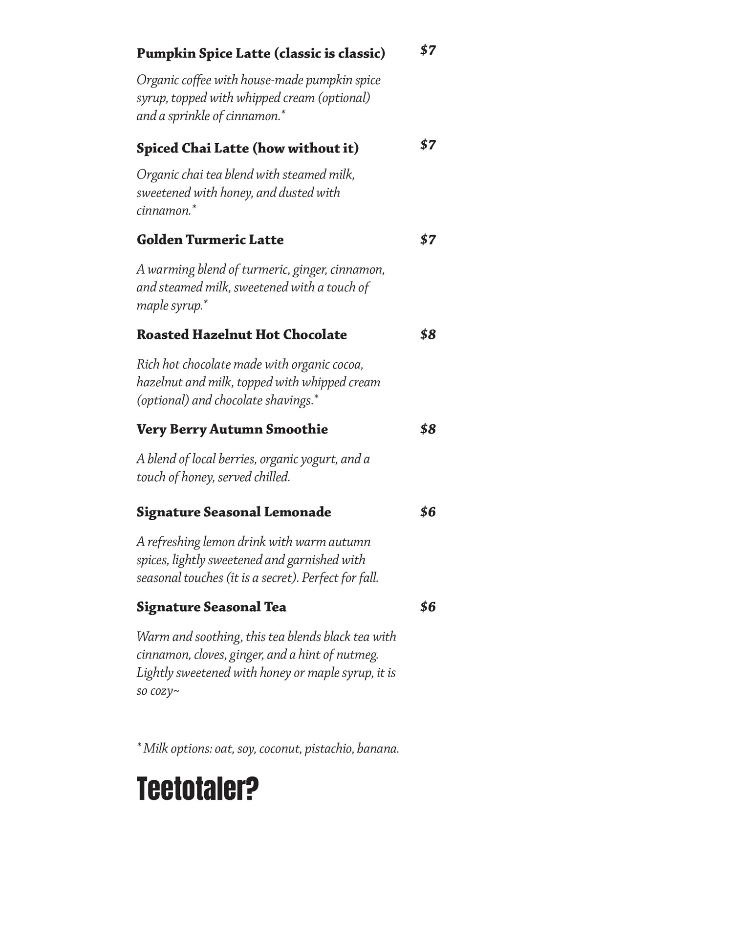 Local Corner Drink Menu Page Two